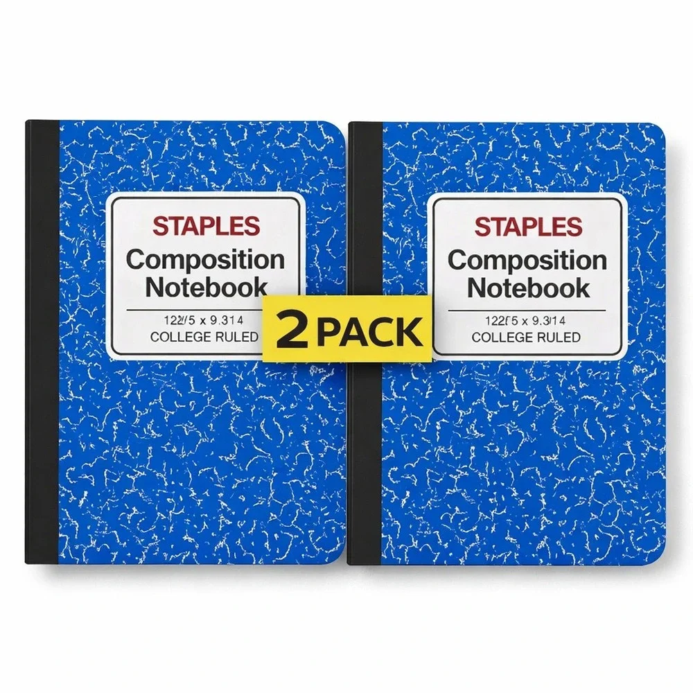 2x Staples‎ Composition Notebook Blue College Ruled 100 Sheets